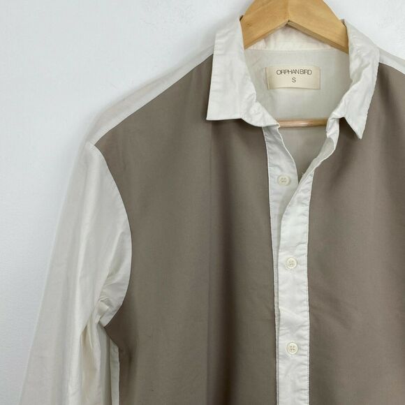 Orphan Bird Khaki Brown Off White Button Down Shirt Men's Size Small S - Picture 5 of 6
